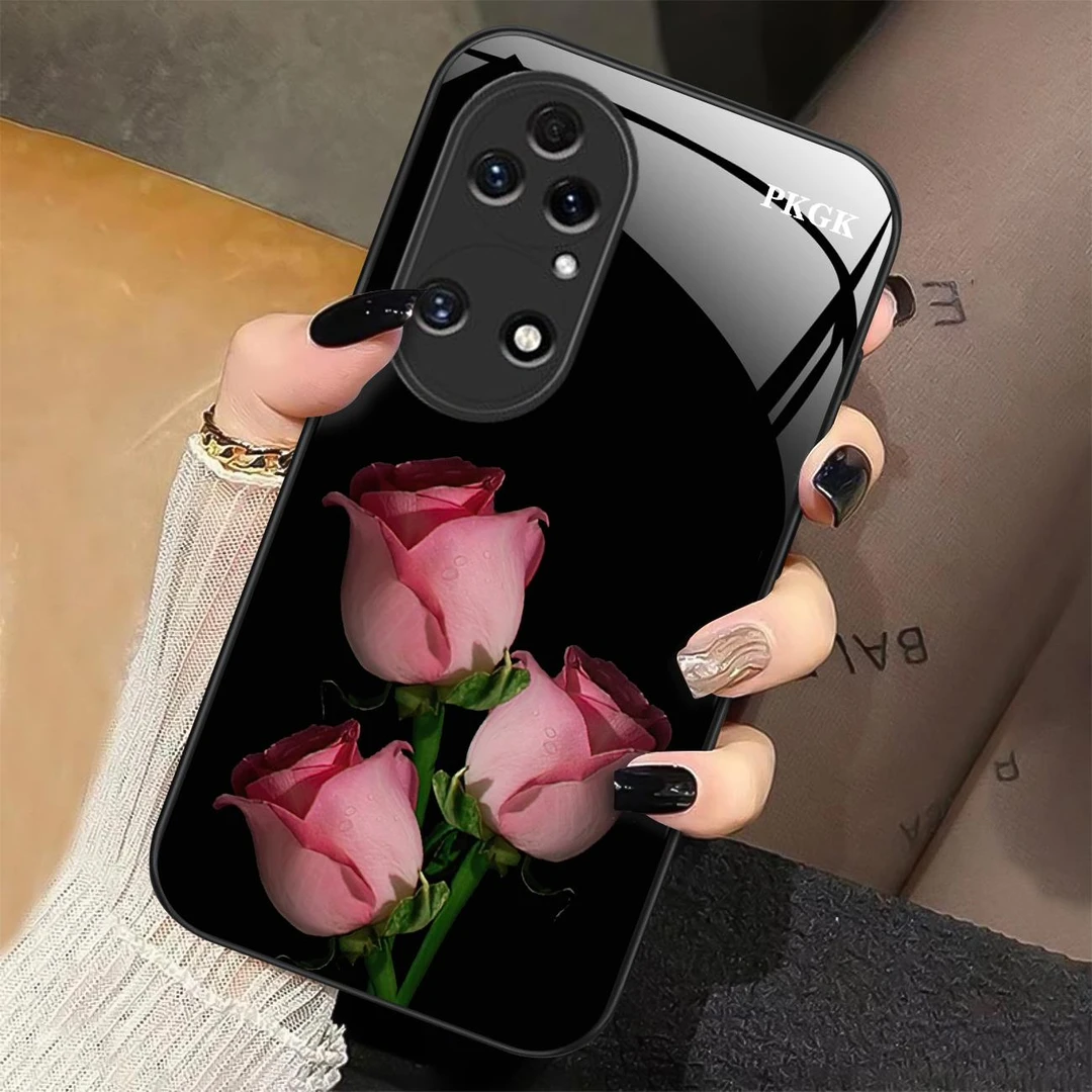 适用【华为P50/华为P50E 通用】时尚鲜花液态玻璃手机壳 超薄防摔