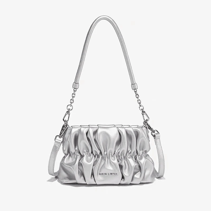 CLEVER包包女2025新款小香风百搭云朵褶皱包单肩腋下包