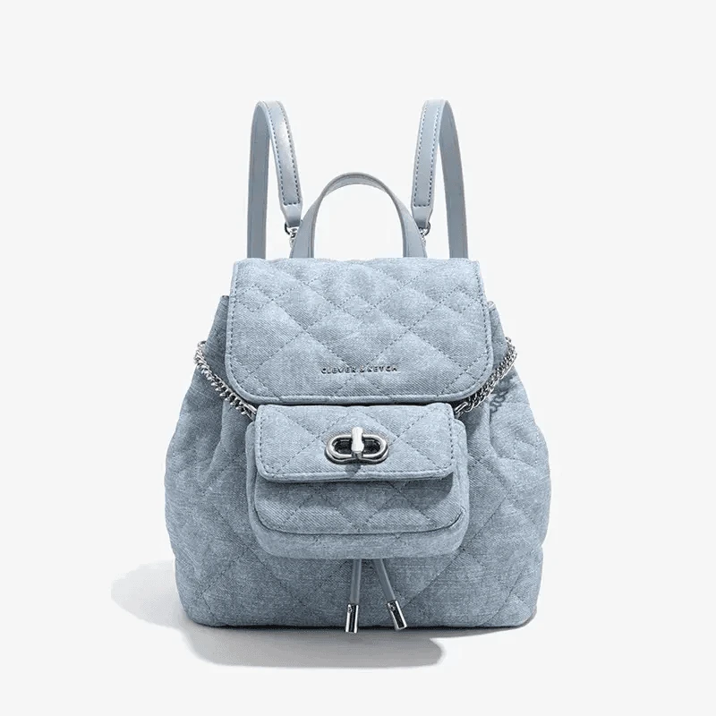 CLEVER小香风菱格轻奢休闲双肩背包女时尚2025新款百搭通勤水桶包
