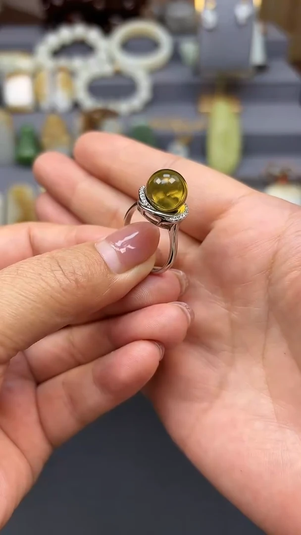 【闪购商品】蓝珀裸石银S925镶嵌戒指