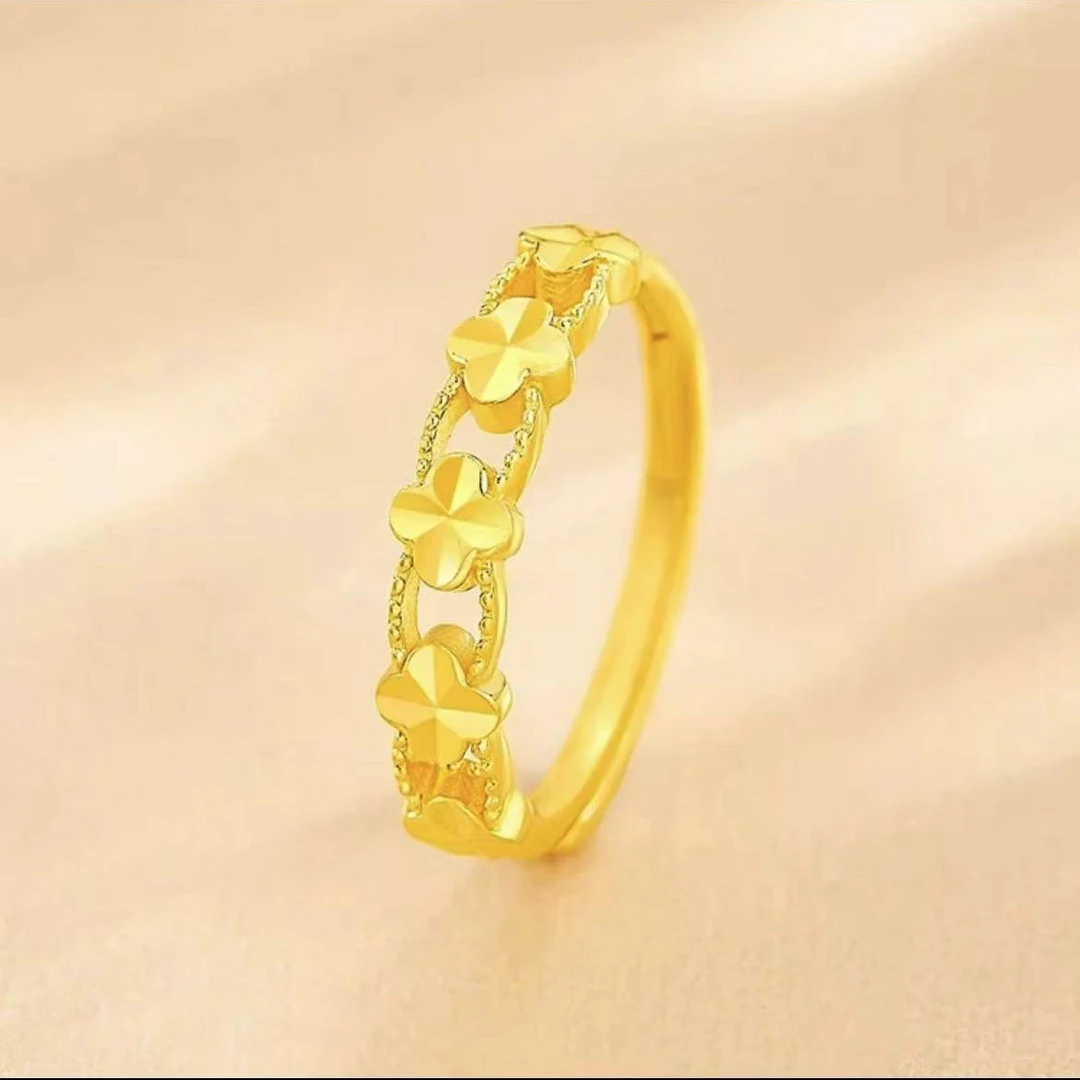 国庆礼物】幸运草戒指金色镂空时尚可调节气质款戒指B