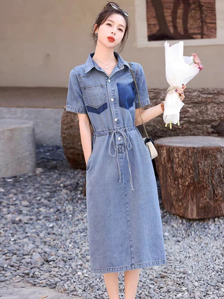 牛仔连衣裙女中长款休闲高腰2024夏季新款显瘦甜酷时尚牛仔裙