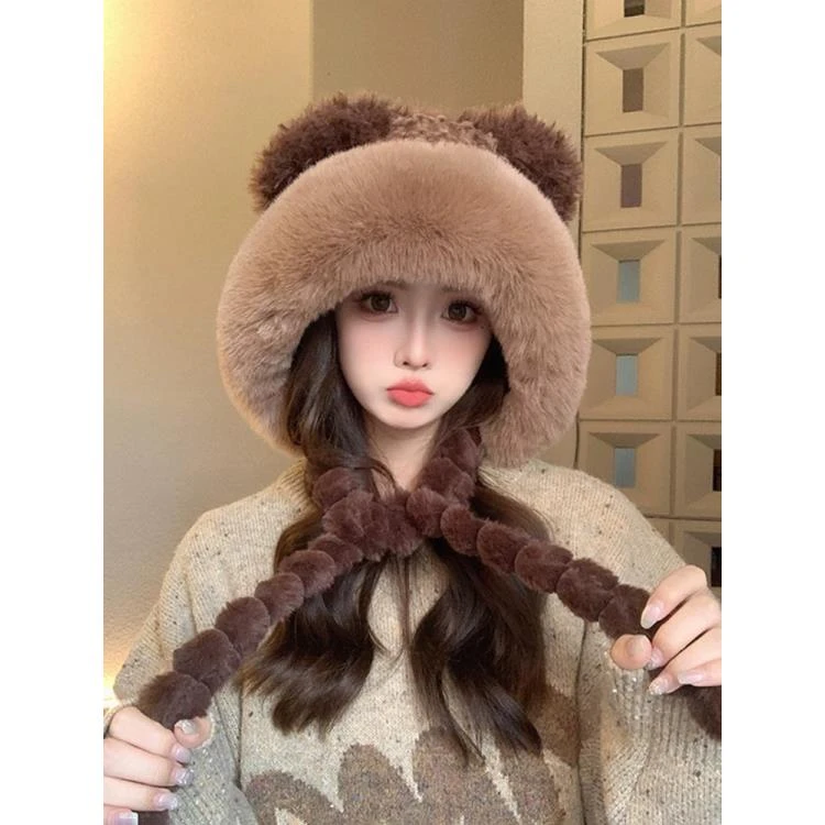 新款可爱猫耳朵毛绒雷锋帽冬季加厚保暖防寒护耳帽