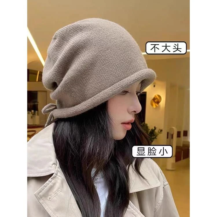 素颜神器户外抽绳堆堆帽显脸小冷帽显脸小帽子百搭防风加厚冬天