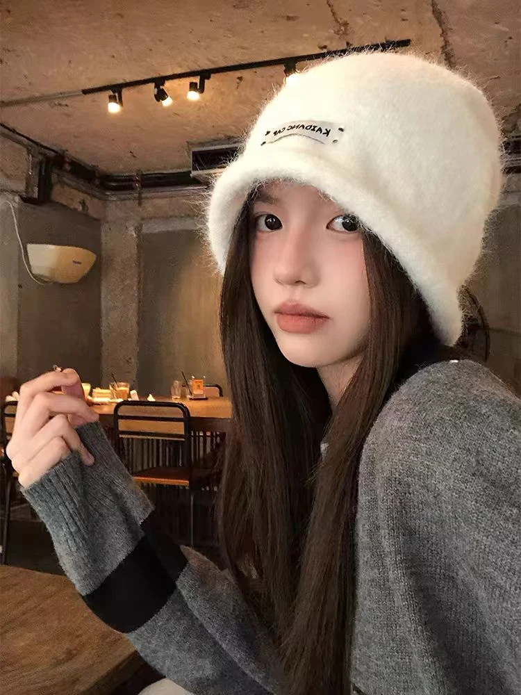 宽松版大头围堆堆帽女款针织保暖毛线帽显脸小包头护耳冷帽