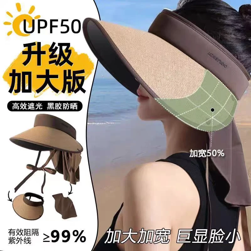 可拆卸披肩护颈新款草编空顶帽夏季遮阳帽防晒帽居家日用
