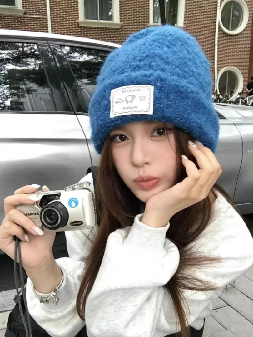 帽子女2024韩版时尚字母贴布针织毛线帽大头围显脸小护耳针织冷帽