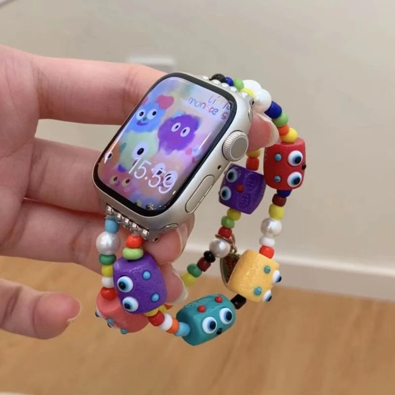 适用Apple苹果iwatchSE8Ultra7代654321手表带巴胺彩色小怪兽链条