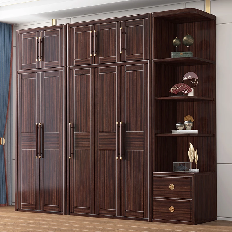 乌金木实木大衣柜家用主卧室柜子工厂直销收纳衣橱组合新中式家具
