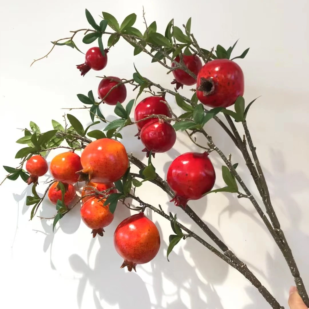 新款仿真石榴多子多福发财果柿子四季发财办公室玄关餐厅摆件