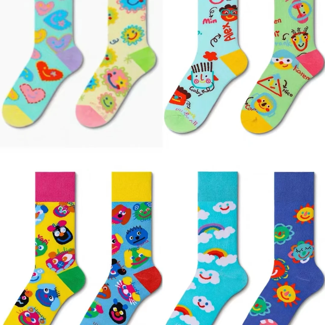 袜子+网红个性卡通ins高腰纯棉百搭春夏潮袜+男女同款+中筒+长筒
