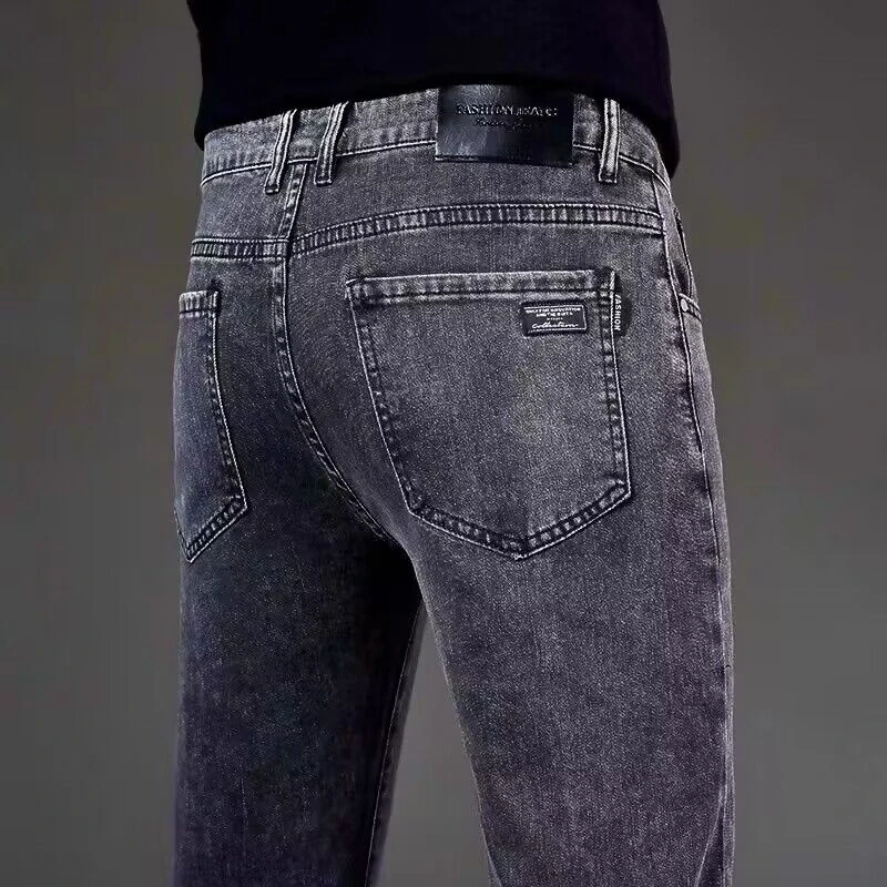 春夏款不掉色高档弹力男士牛仔裤直筒修身中腰商务休闲柔软长裤