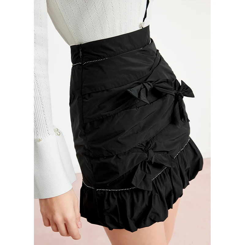 missCOCOON百搭裙子春新款女装气质蝴蝶结设计感半身裙女