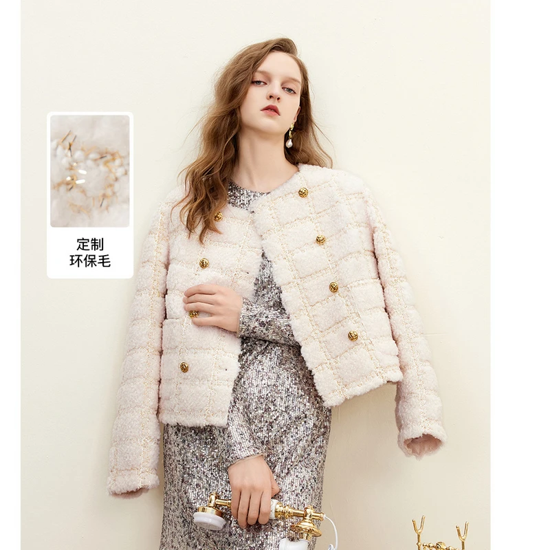 missCOCOON老钱风宽松外套冬季新女复古双排金属扣肌理