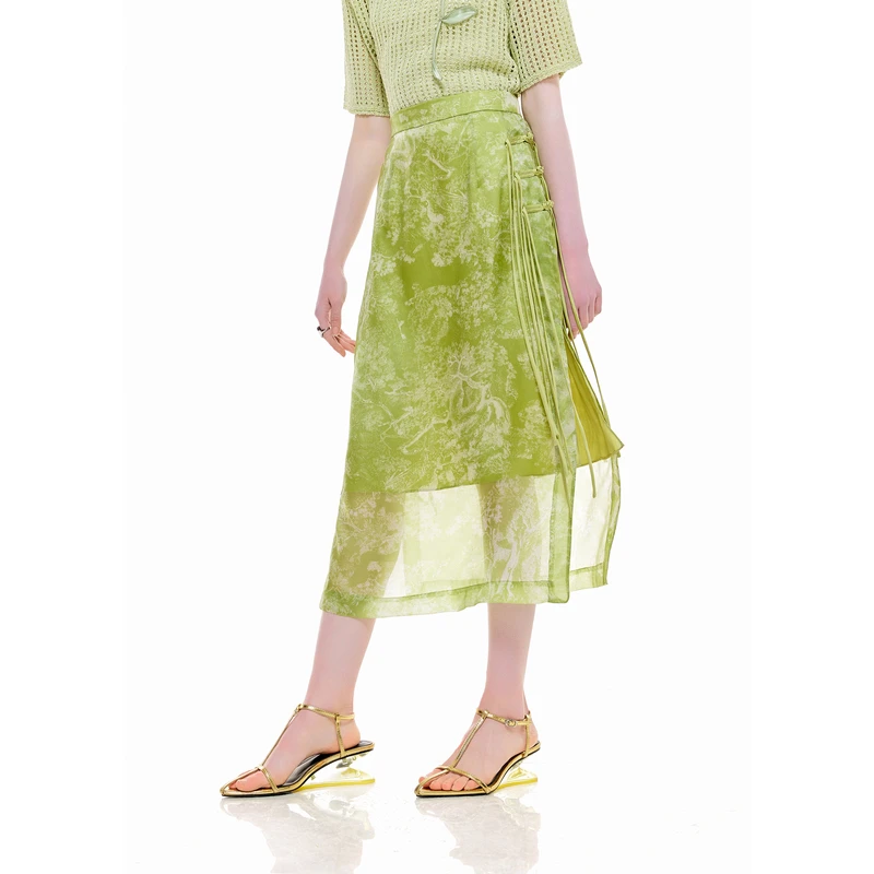 MISSCOCOON【薄荷曼波】春夏新款华丽100%桑蚕丝新中式半身裙