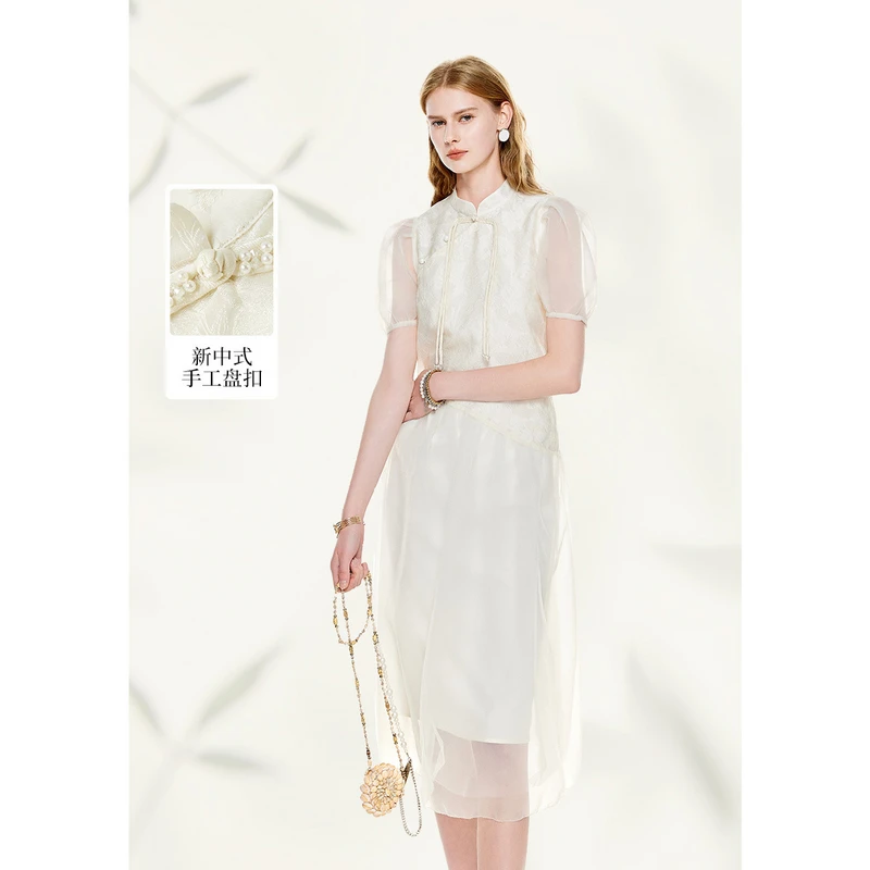 MISSCOCOON【赋美东方】春夏新款新中式斜襟泡泡纱肌理感连衣裙
