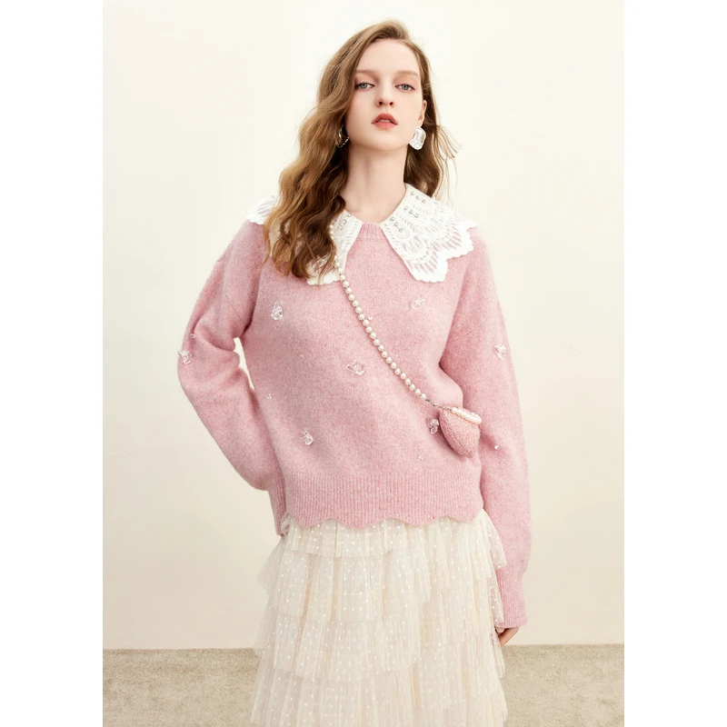 MISSCOCOON俏元气甜美冬装新款女时尚长袖圆领宽松版针织衫