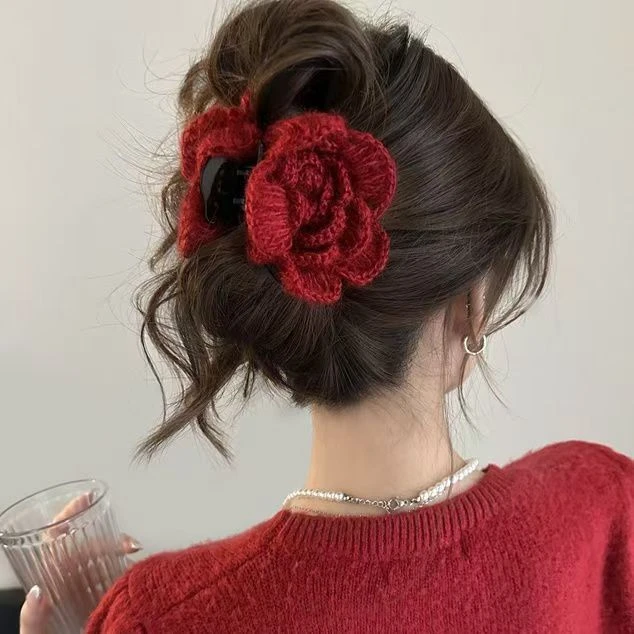 秋冬氛围玫瑰鲨鱼夹抓夹盘发后脑勺发夹女2024新款高级感气质发饰