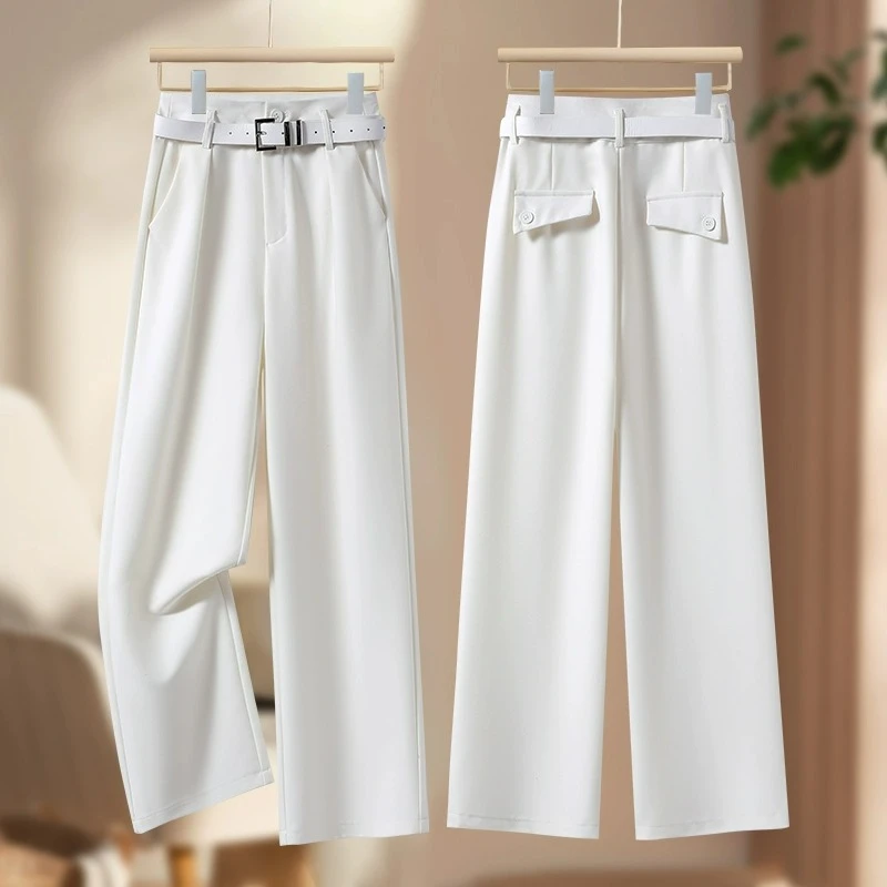 高腰西装阔腿裤女2024新款夏季薄款休闲裤垂感高级感窄版直筒裤子