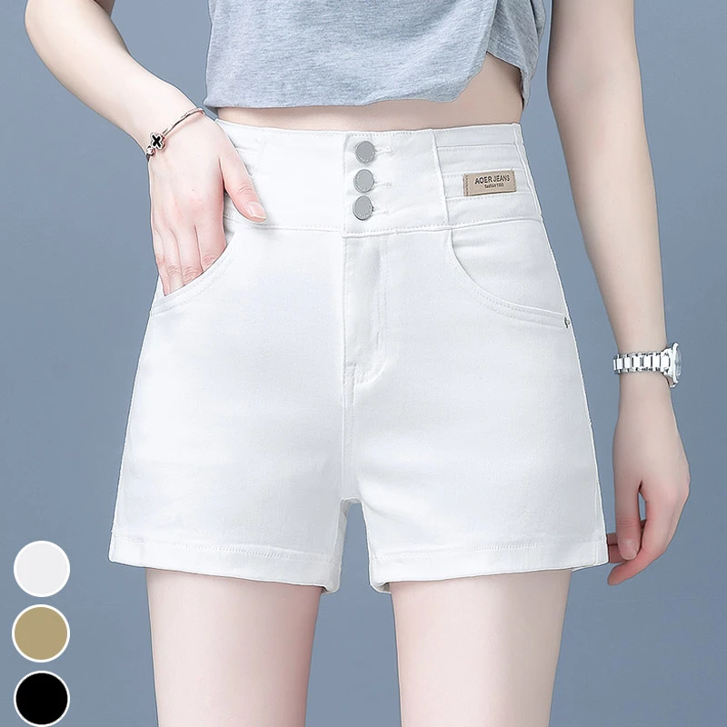 白色牛仔短裤女夏小个子时尚休闲裤辣妹薄款高腰宽松阔腿a字热裤