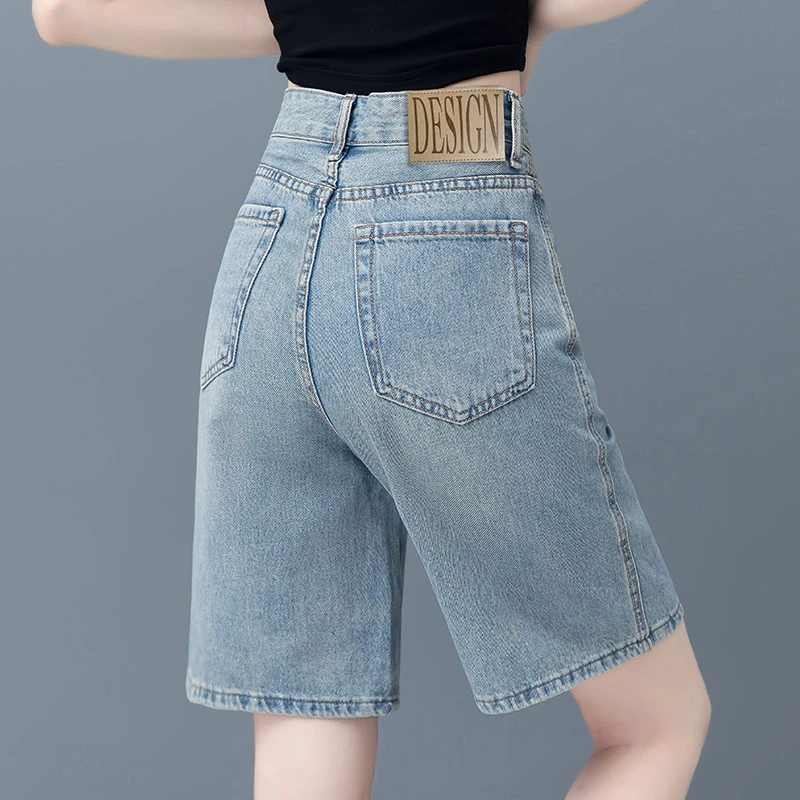 五分牛仔阔腿裤女夏季薄款2025新款高腰宽松中裤小个子直筒短裤子