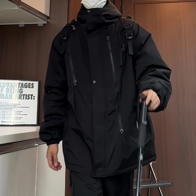 新款百搭加棉加厚棉衣男防风防水冲锋衣棉服棉袄休闲连帽保暖外套