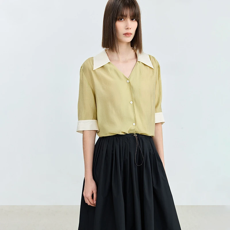 LILY夏季新品莫代尔V领衬衫124269C4980