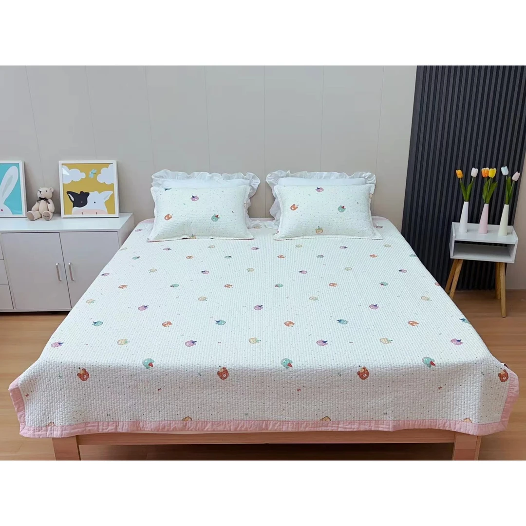 AGIROOM【韩版水洗棉工艺卡通纯棉床盖三件套】【多种花色】夹棉、透气
