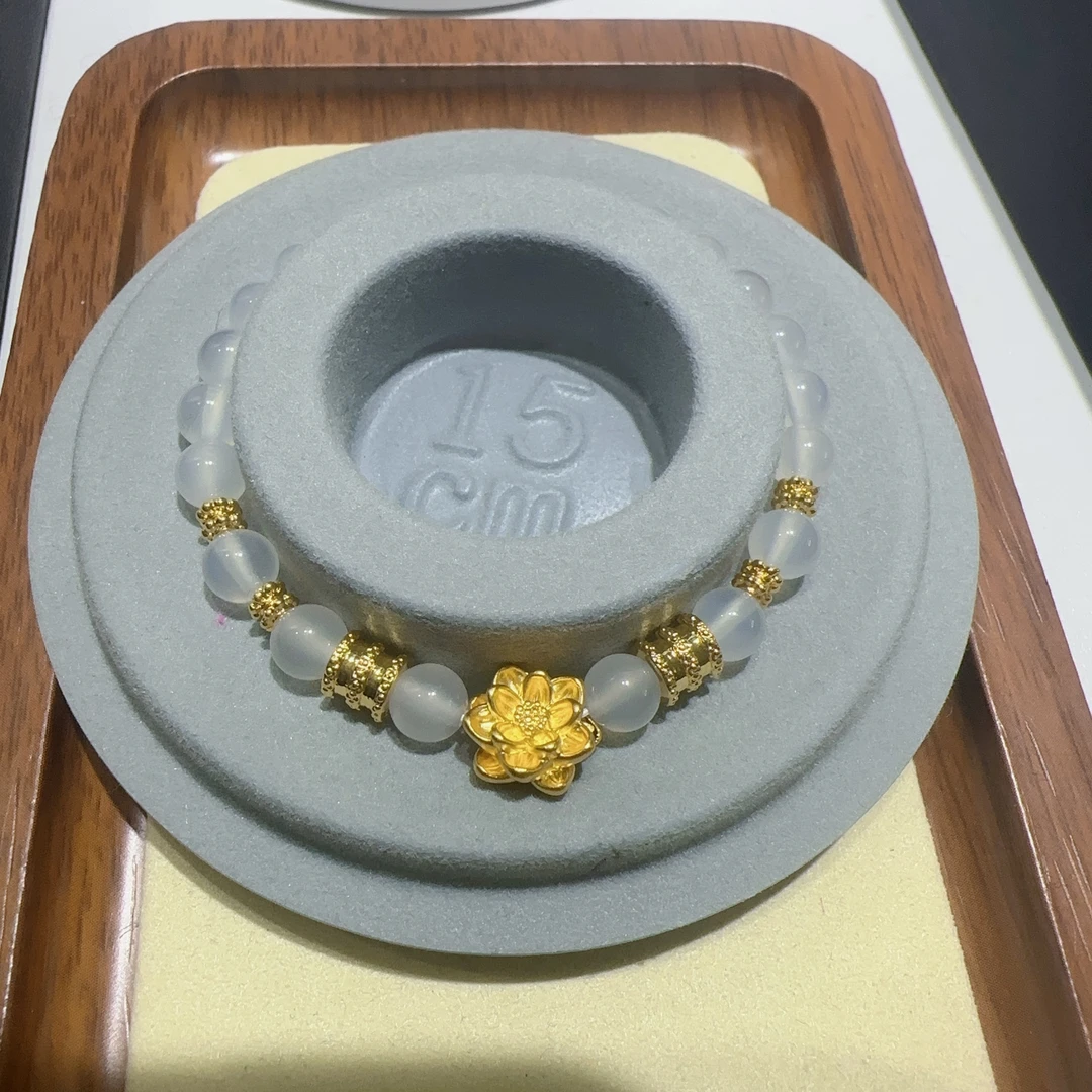 天然白玛瑙足金999莲茶手链