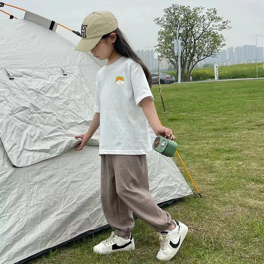 宝宝裤子T恤套装防蚊裤夏薄款不沾身休闲百搭宽松圆领夏季泡泡棉