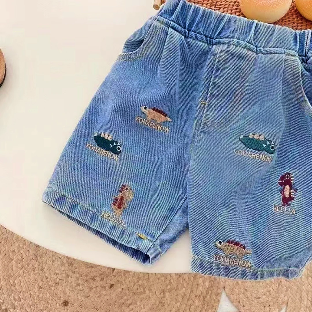 儿童牛仔短裤2025新款小中大童夏季薄款中裤男童刺绣宽松休闲夏装