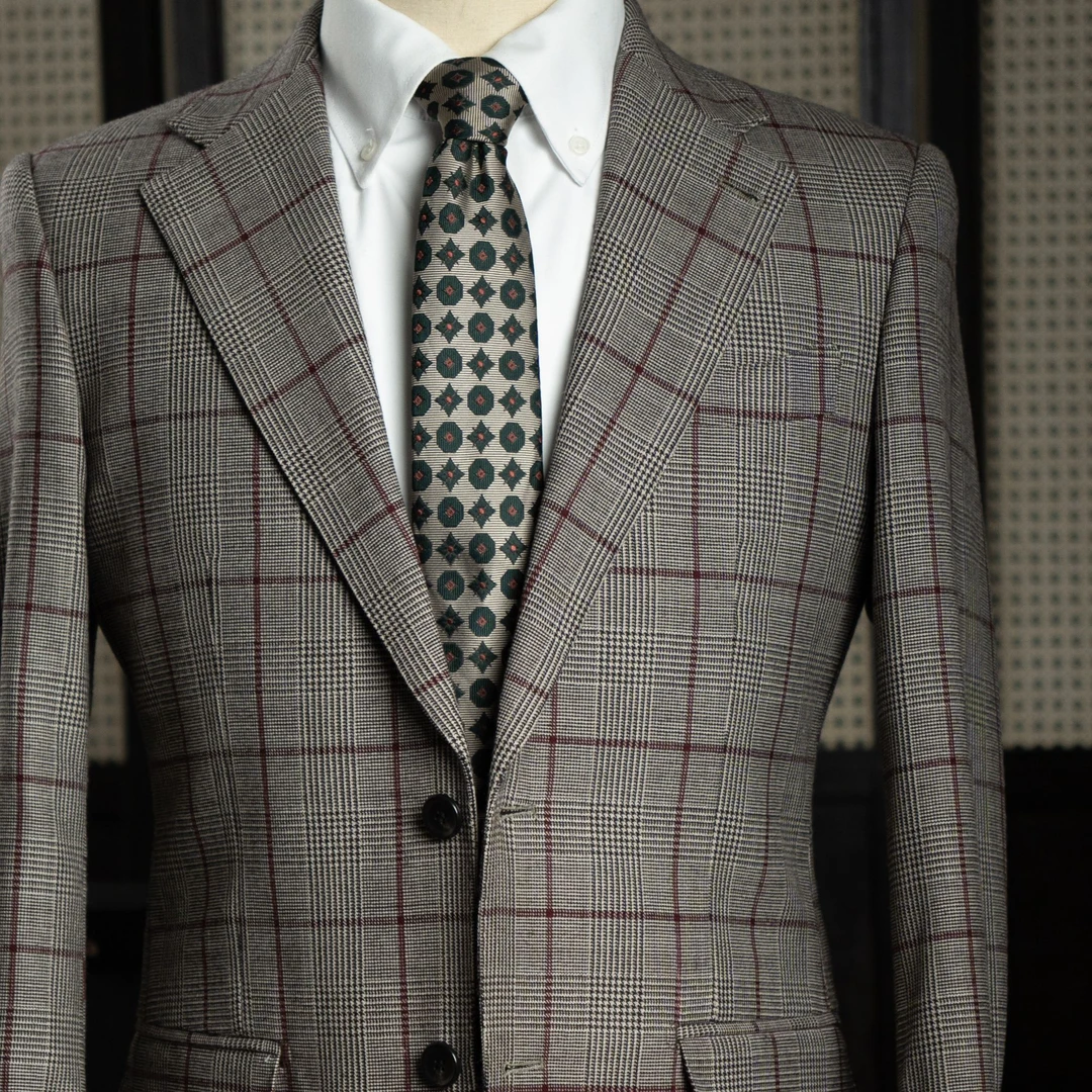 【全羊毛】红线威尔士亲王格秋冬西装外套西服上衣休闲男修身单西