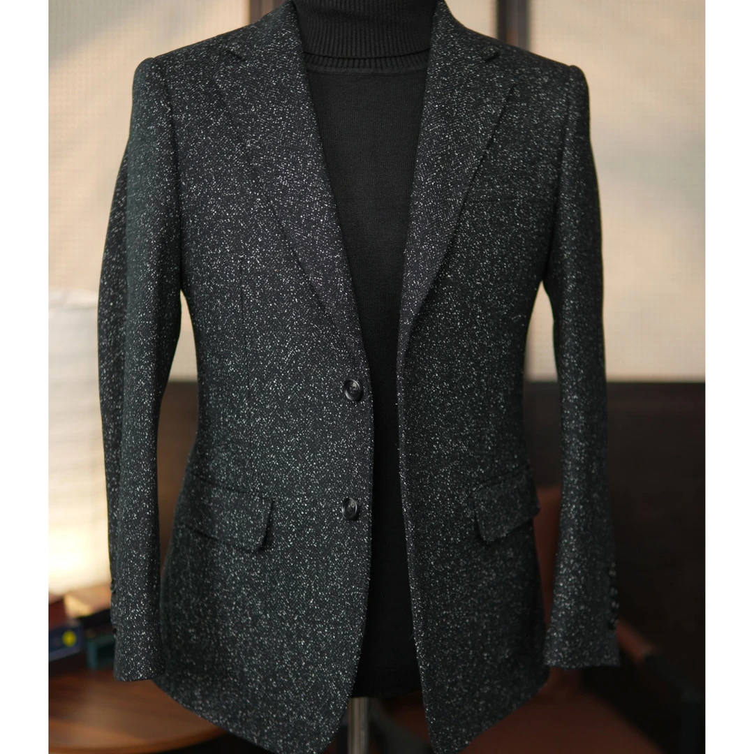 雪花呢全羊毛高定秋冬时尚装外套西服上衣商务时尚休闲修身单西