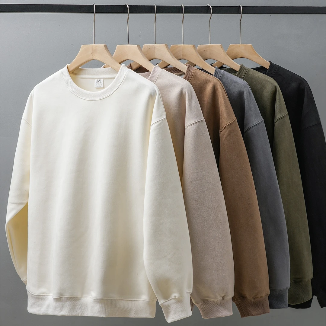 轻奢日系重磅落肩圆领卫衣男秋冬高街纯色打底衫长袖卫衣