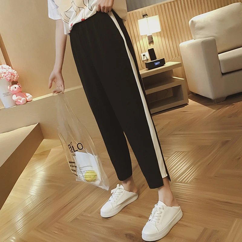 运动裤子女夏季薄款冰丝高腰七分女裤直筒宽松显瘦休闲九分哈伦裤