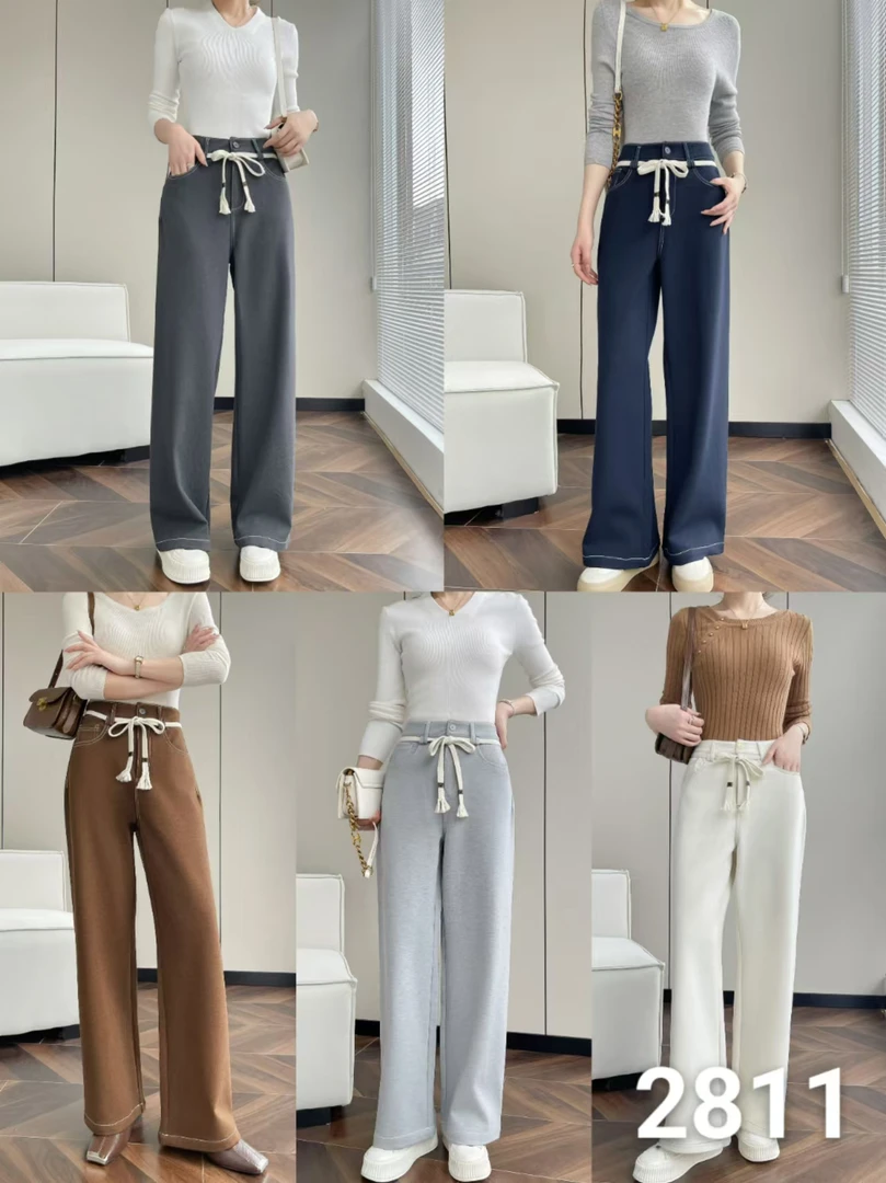 桐锦【2811】时尚休闲款设计感针织女款休闲裤直筒裤-2811