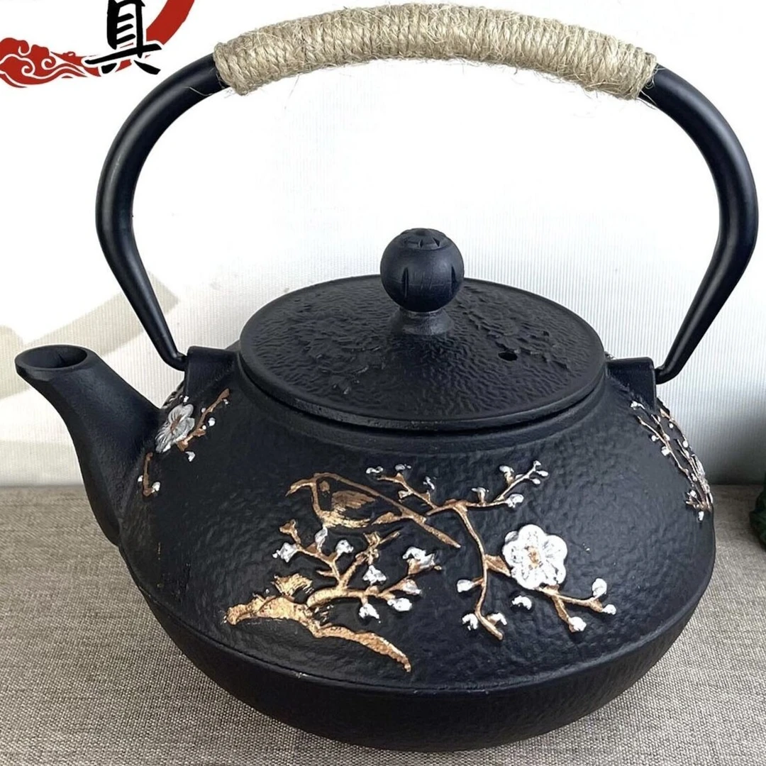 【喜上眉梢900ML】家用围炉煮茶泡茶壶复古生铁烧水壶户外铸铁壶