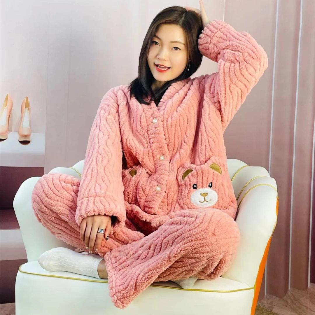 小熊睡衣家居服加绒加厚秋冬冬季秋冬季套装睡衣家居服加绒加厚