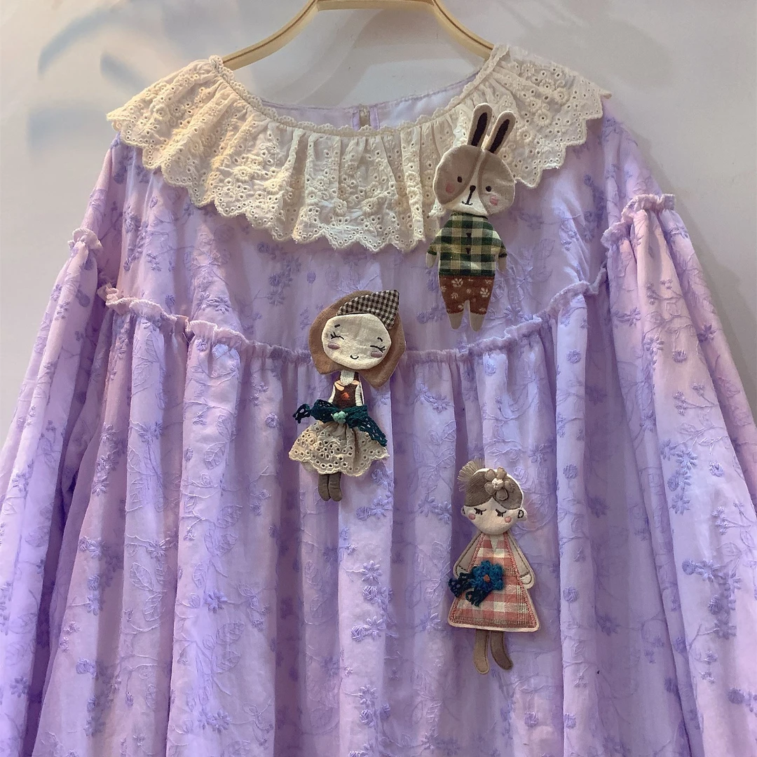 非金属布艺胸针 《米粒》25023手工可爱少女复古甜美刺绣胸针