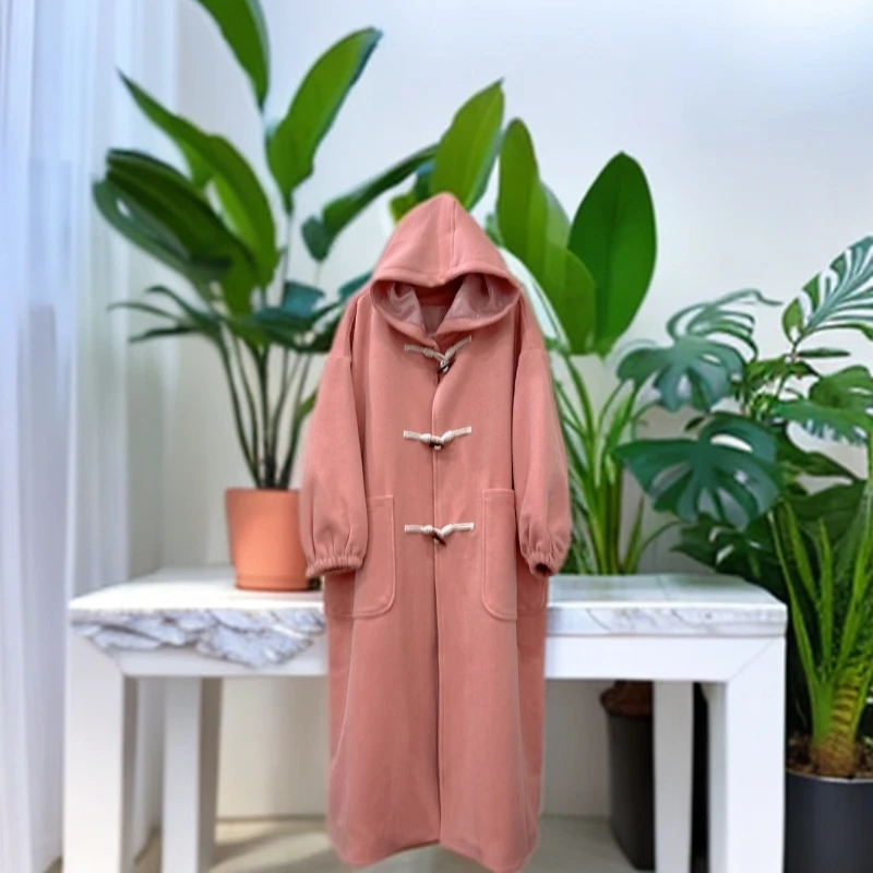 《米粒》80284森系小清新连帽宽松百搭大衣