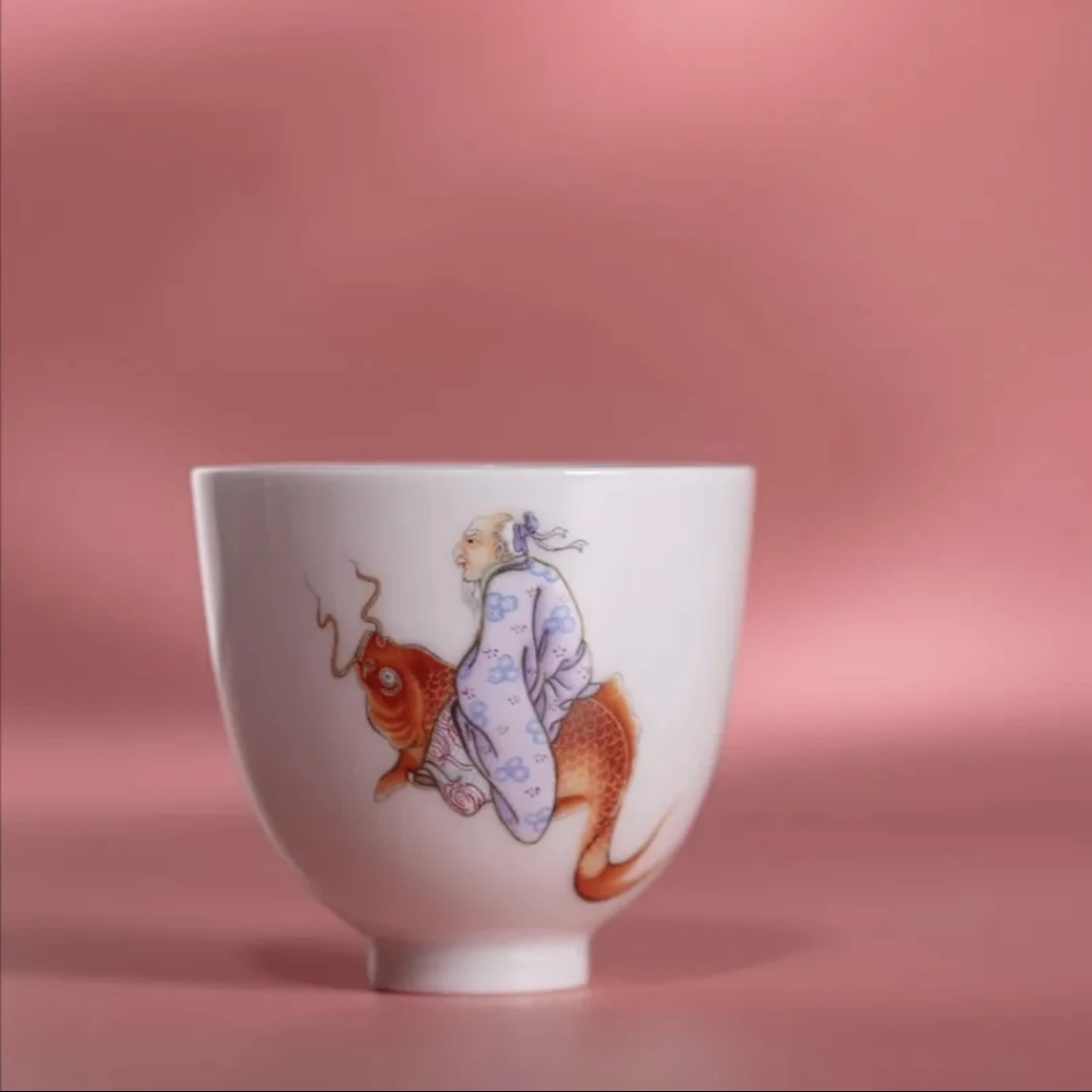 艺林堂粉彩琴高跨鲤直口杯【景德镇纯手工茶具46ml】