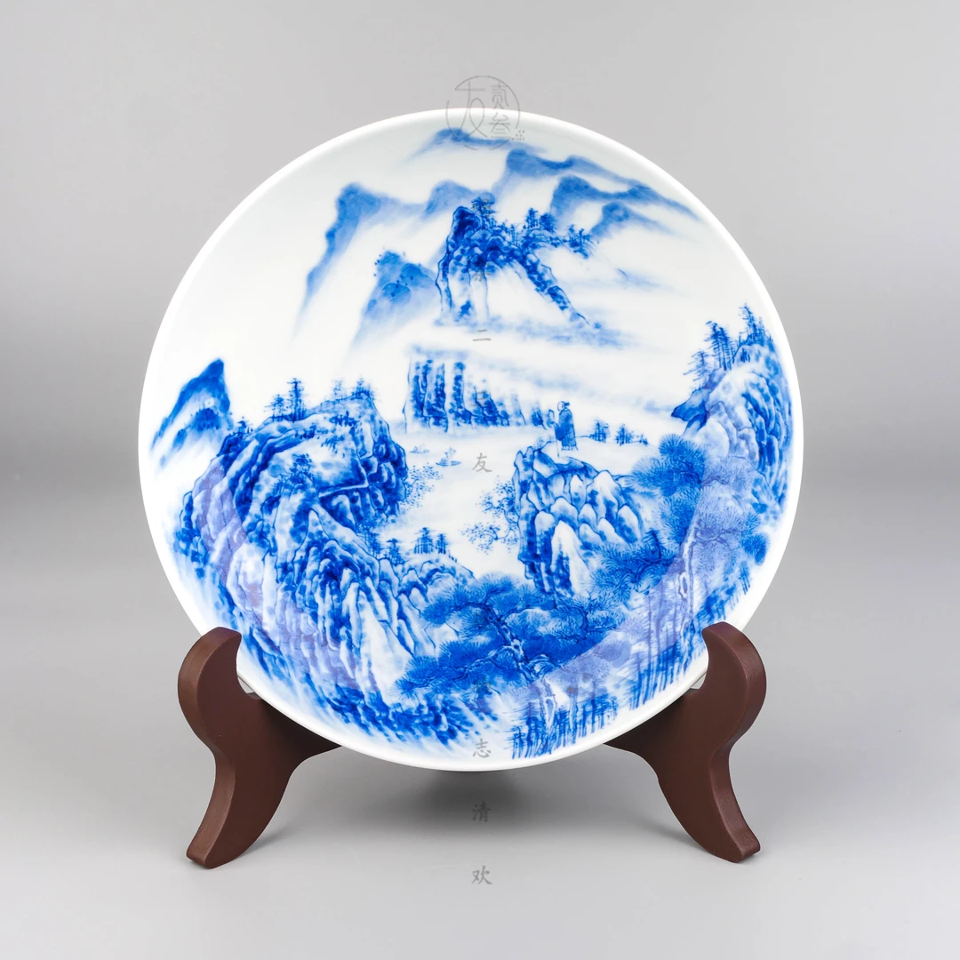 天义华青花山水壶承【景德镇纯手工茶具】