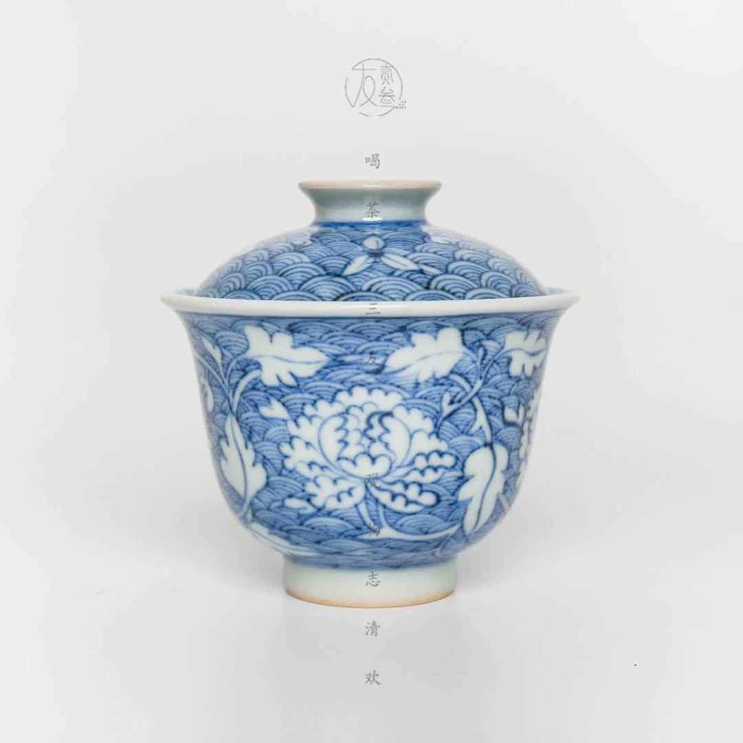 溪兰仰元海水牡丹小盖碗【景德镇纯手工茶具105ml】