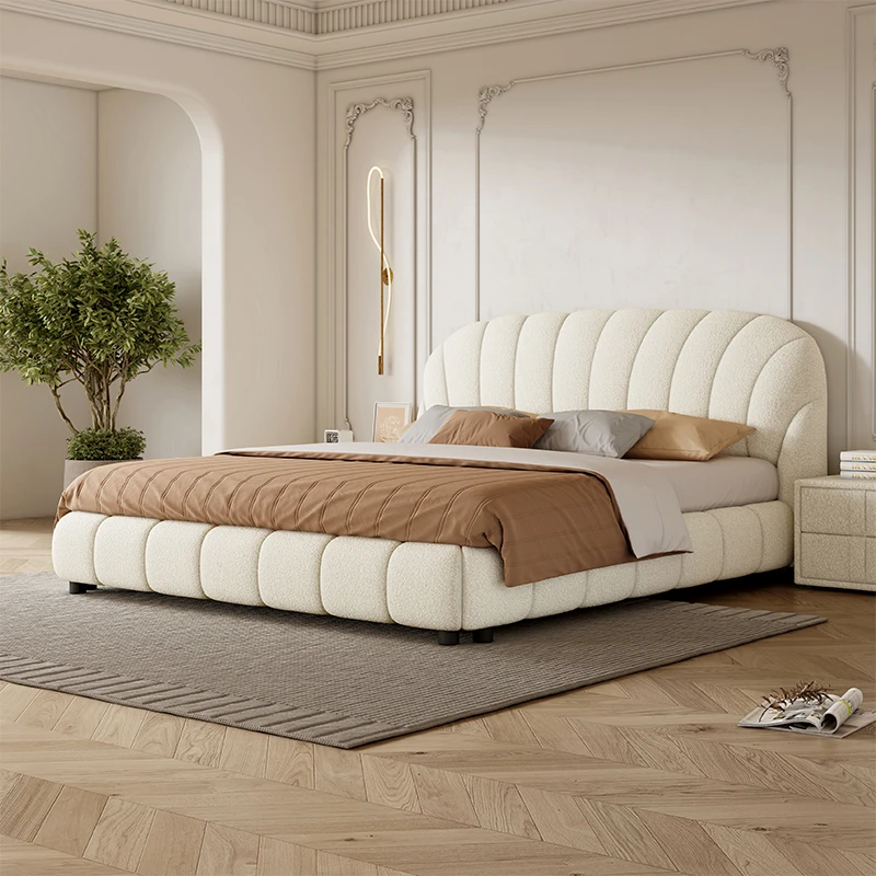 泰迪绒布艺床软体床女生ins卧室床高级现代简约奶油风泡芙贝壳床