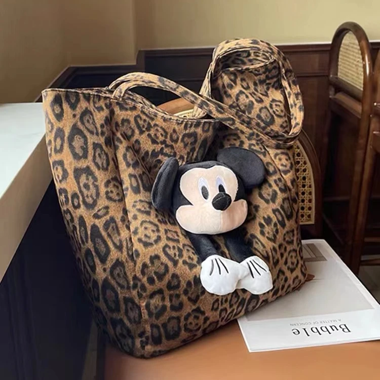 2025新款流行帆布豹纹单肩手提包大容量上班通勤百搭腋下托特包女