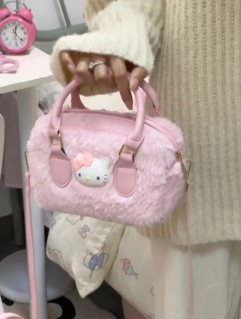 Hellokitty少女粉毛绒绒秋冬新款潮毛毛包可爱手提包单肩斜跨包女