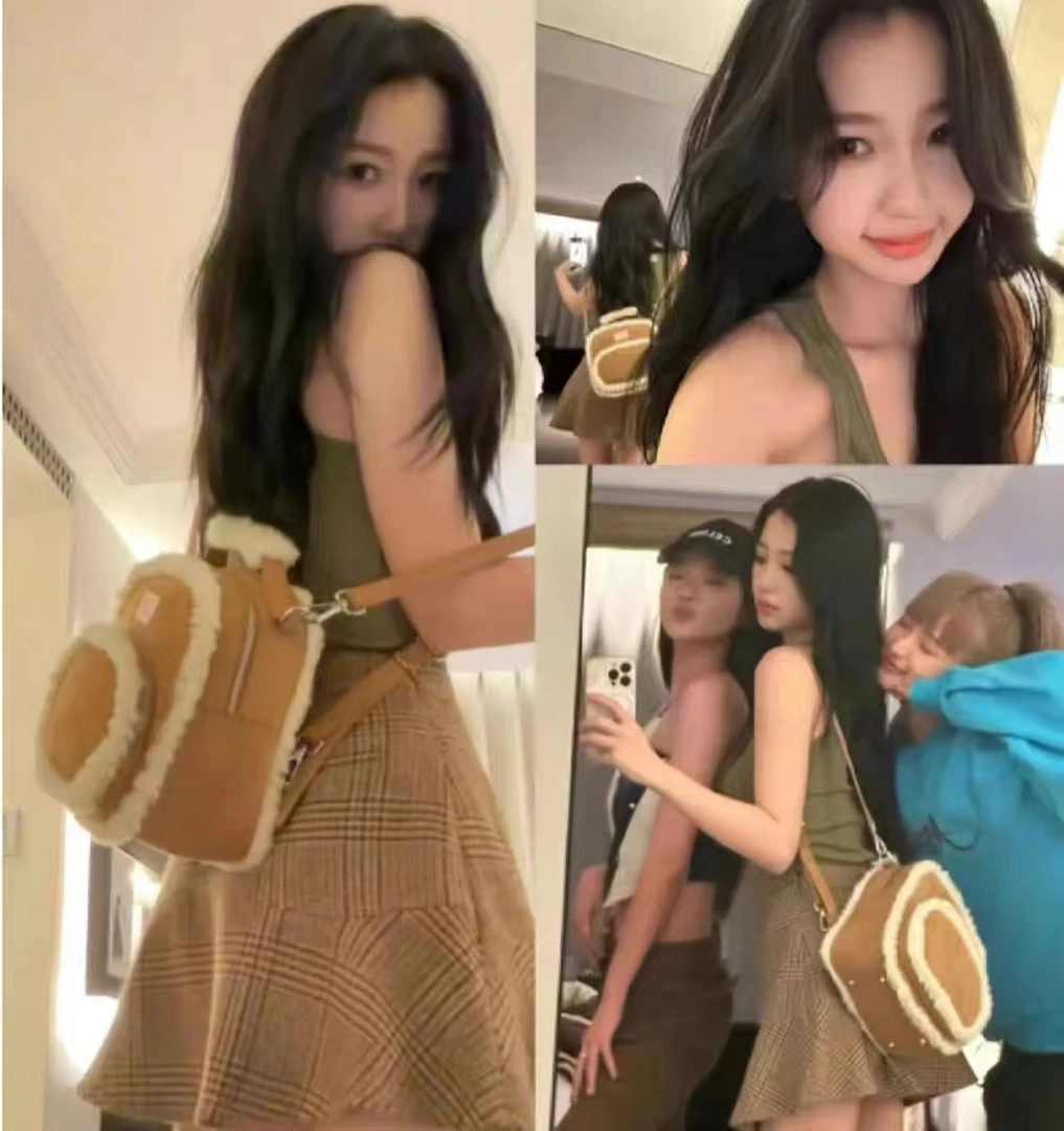 明星同款小方包2025新款设计感撞色女秋冬包包小众拼接洋气双肩包