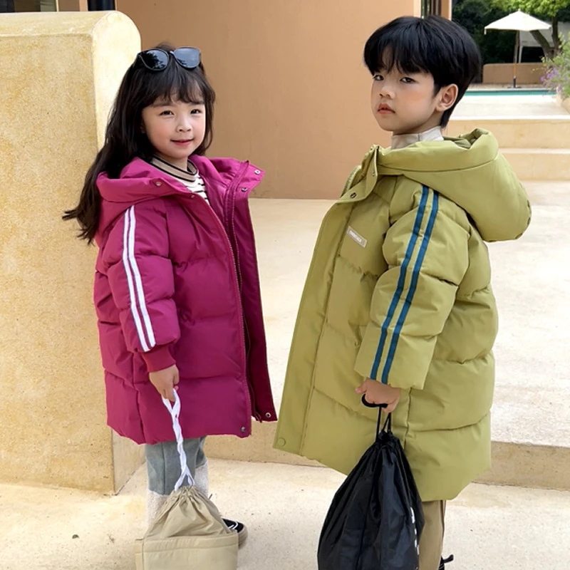 雅鹿童装2023秋冬新款外套羽绒棉服中大童加厚棉袄男女童过膝中长