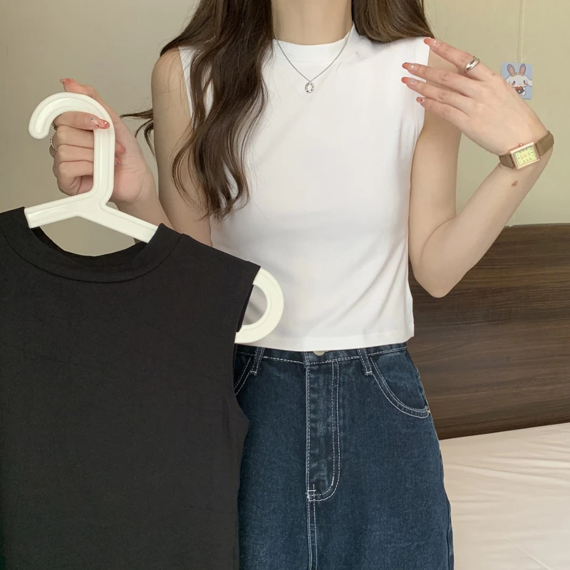 拉夏贝尔网红白色坎肩背心女短款夏季新款韩版修身小个子高腰无袖