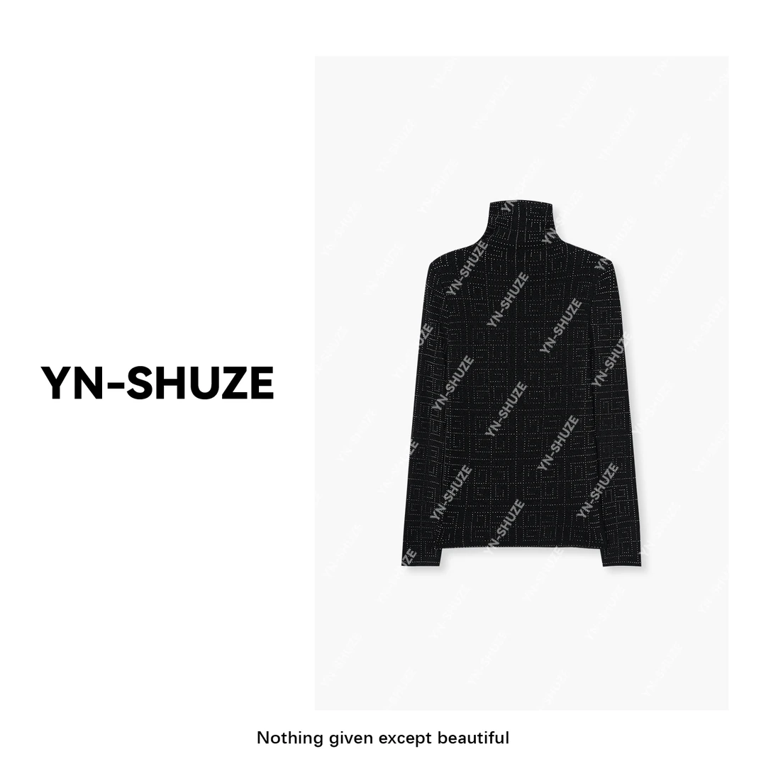 YN-SHUZE【裸肤感】高定嵌钻绵羊毛高领长袖上衣SZ-YNB-227055